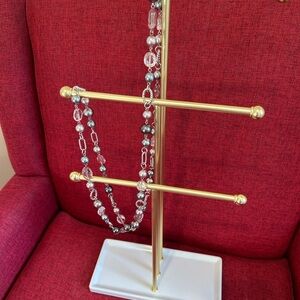 Premier Designs “Newport” Necklace with faux pearls, clear pink beads, earrings